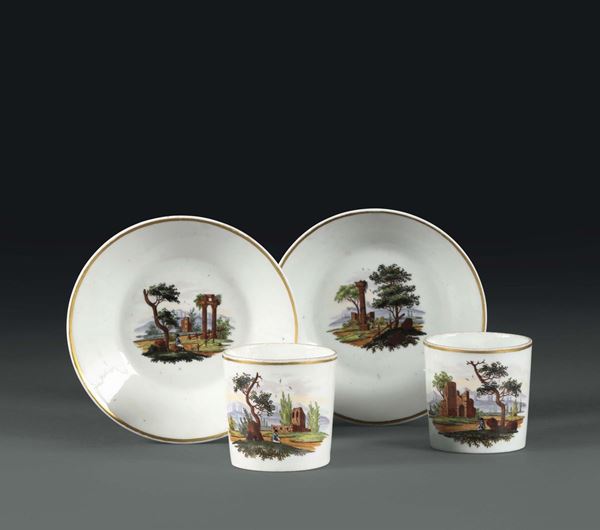 Coppia di tazze con piattino Italia, XIX-XX secolo