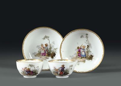 Coppia di Tazze con Piattino Meissen, Periodo Marcolini (1774-1814), 1780 Circa