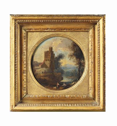 Scuola Italiana del XVIII Secolopaesaggio Fluviale con Torre Paesaggio Fluviale con Paese e Pesca...