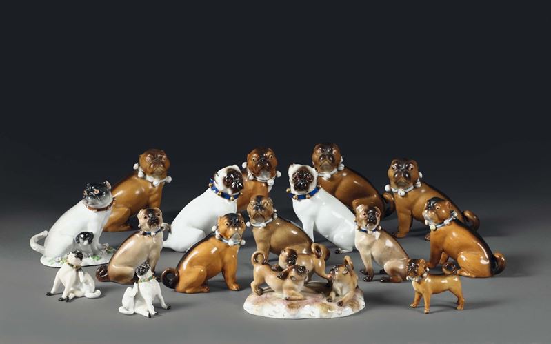 A collection of 16 pugs. Various manufactures, 20th century  - Auction Taste, Furniture and Residences, An Italian Collection - Cambi Casa d'Aste