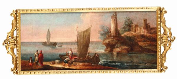 A pair of coastal sceneries. Painter from the 19th century Coppia di scene costiere