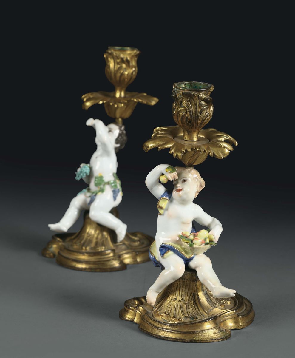 Coppia di Candelieri Meissen, 1750 Circa