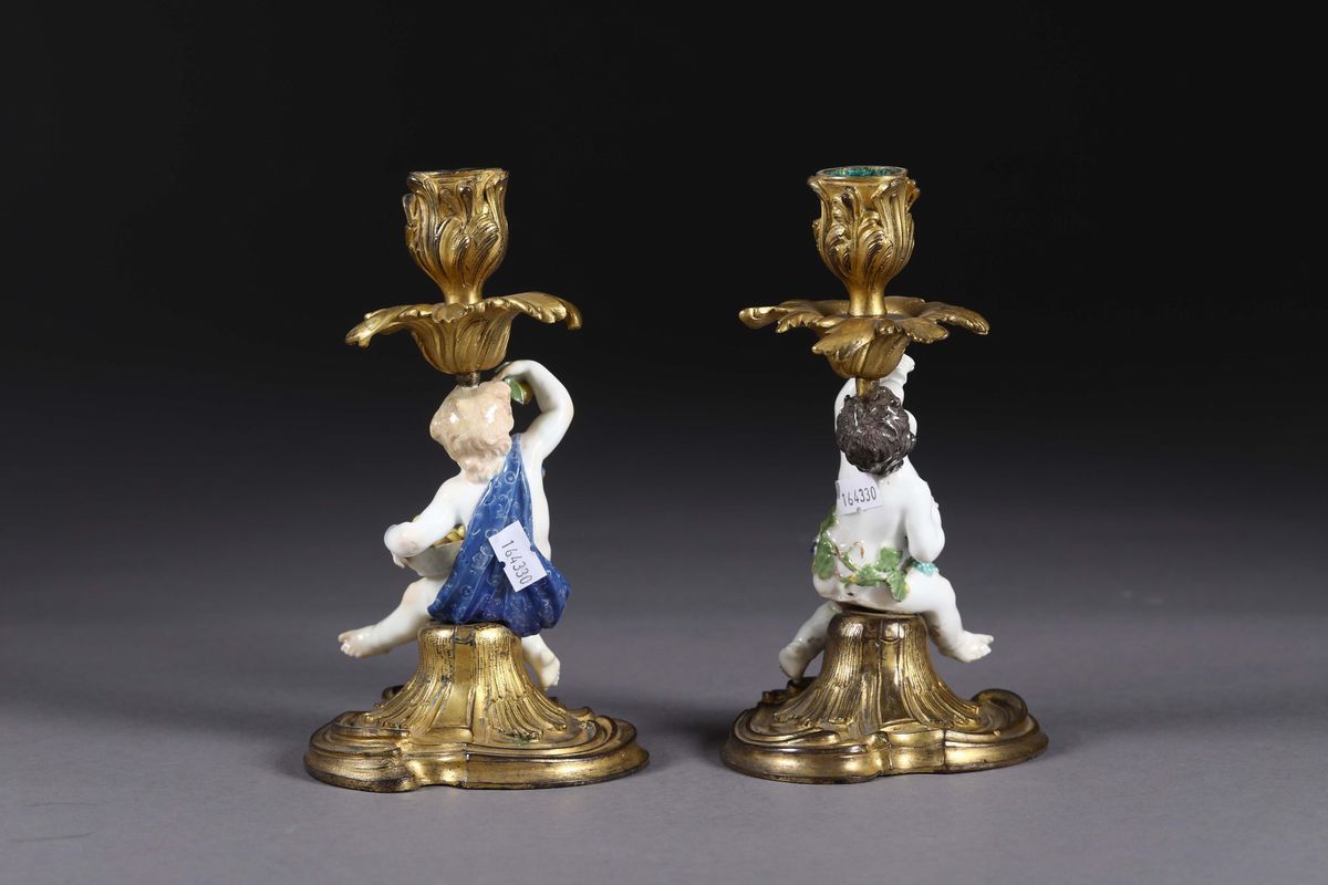 Coppia di Candelieri Meissen, 1750 Circa