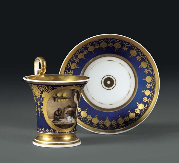 A cup with plate. Likely from Paris, first half of the 19th century