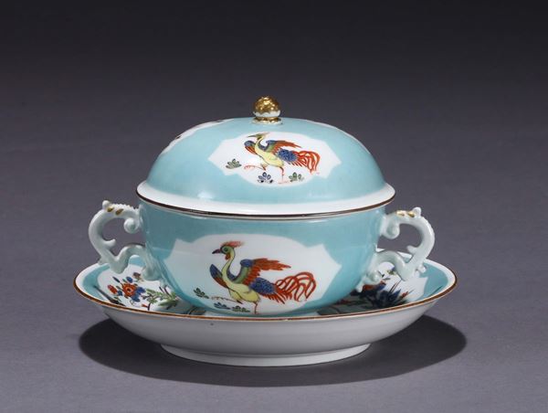 A broth bowl with a plate. Meissen, 1740 ca.