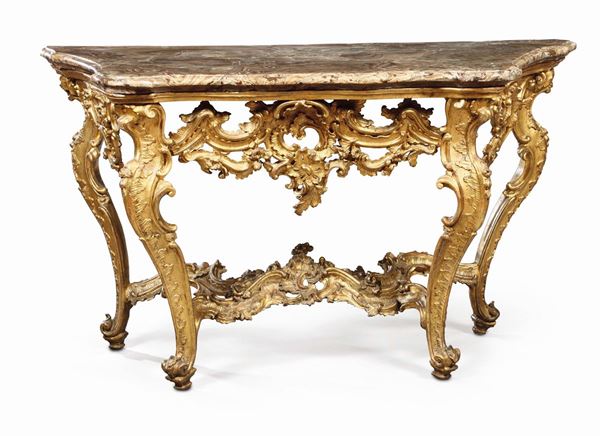 A Louis XV console table in carved and gilt wood, Genoa 18th century