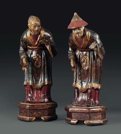 Coppia di Figure di Cinesini in papier-Mâché, Piemonte XVIII Secolo (?)