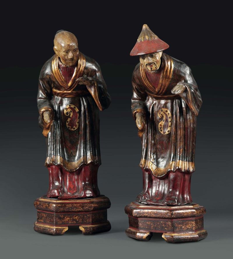 A pair of Chinese figures in papier-mâché, Piedmont 18th century (?)  - Auction Taste, Furniture and Residences, An Italian Collection - Cambi Casa d'Aste
