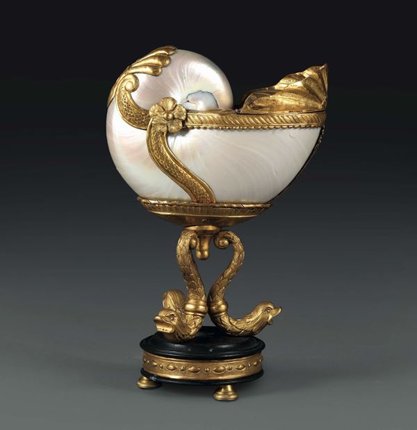 A nautilus with a gilt bronze stand, France 19th century
