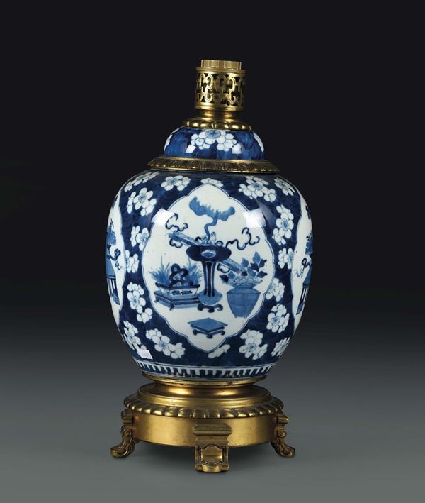 A porcelain vase turned into a lamp, China 19th century