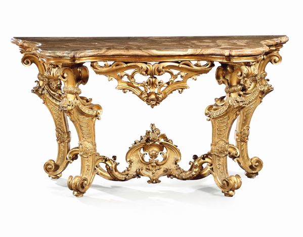 A Louis XV console table in carved and gilt wood, Lombardy 18th century