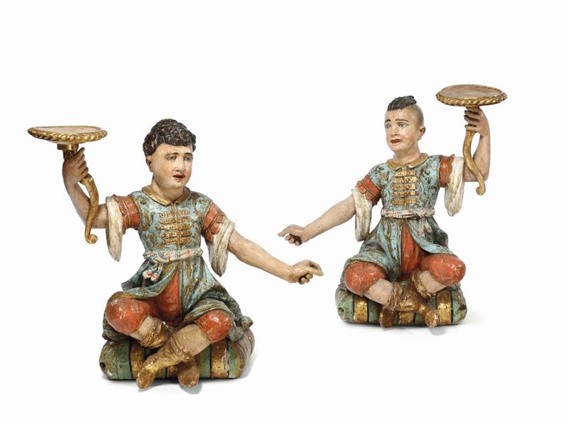 A pair of lacquered pageboys, Venice 18th century  - Auction Taste, Furniture and Residences, An Italian Collection - Cambi Casa d'Aste