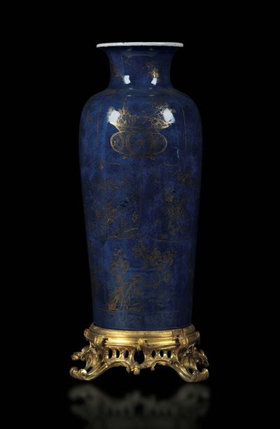 Vaso in Porcellana Blu e Oro, Cina Dinastia Qing, XVIII Secolo