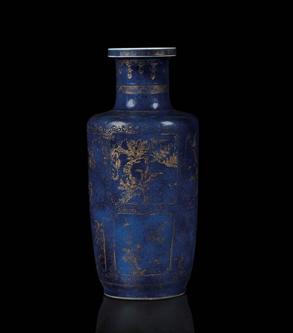 A vase in blue and gold porcelain, China Qing dynasty, 18th century