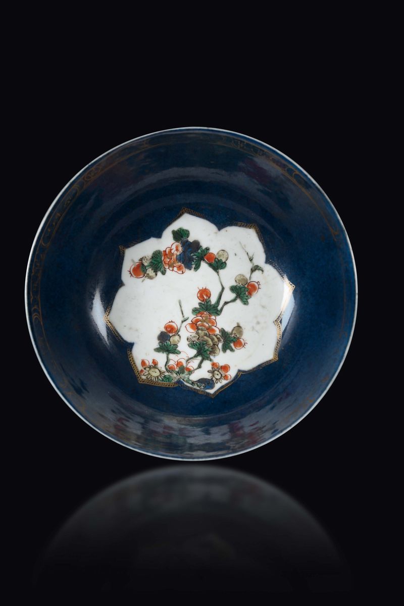Coppetta in Porcellana Blu e Oro, Cina Dinastia Qing, XVIII Secolo