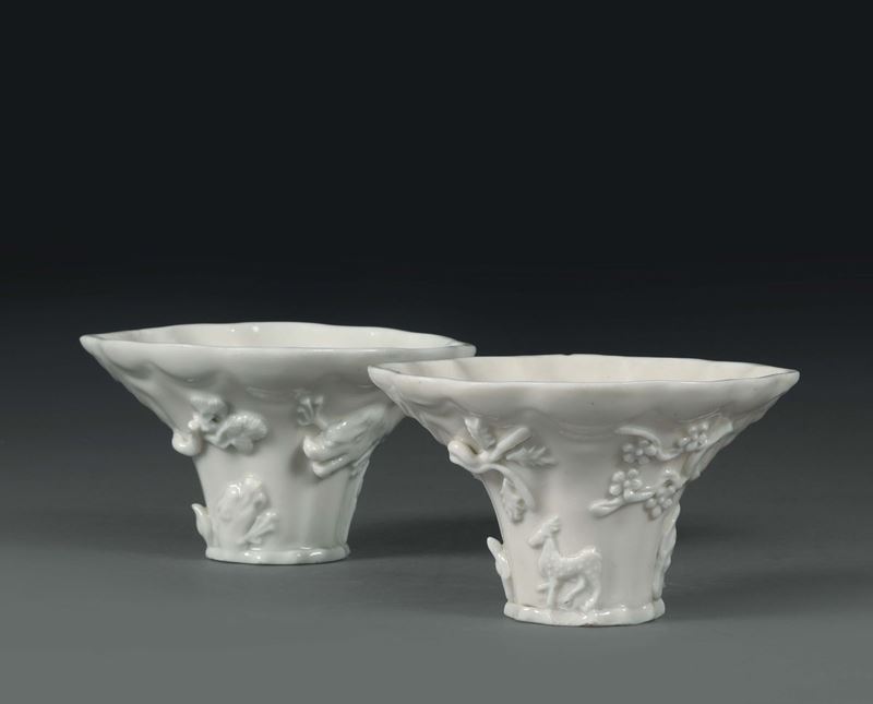 Two drinking cups in Blanc de Chine porcelain, China, Qing dynasty, 18th century  - Auction Taste, Furniture and Residences, An Italian Collection - Cambi Casa d'Aste