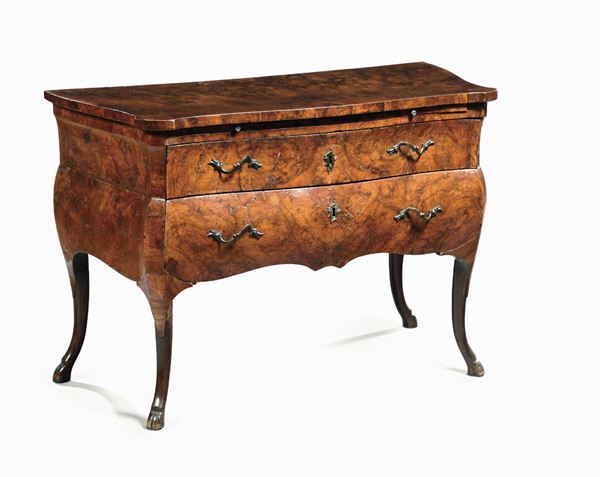 A Louis XV chest of drawers veneered in root wood, Veneto, 18th century