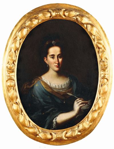 Scuola Napoletana del XVIII Secolofigura Femminile con Penna Figura Femminile con Spartito Musica...