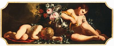 Scuola Romana del XVIII Secolovasi di Fiori con Putti
