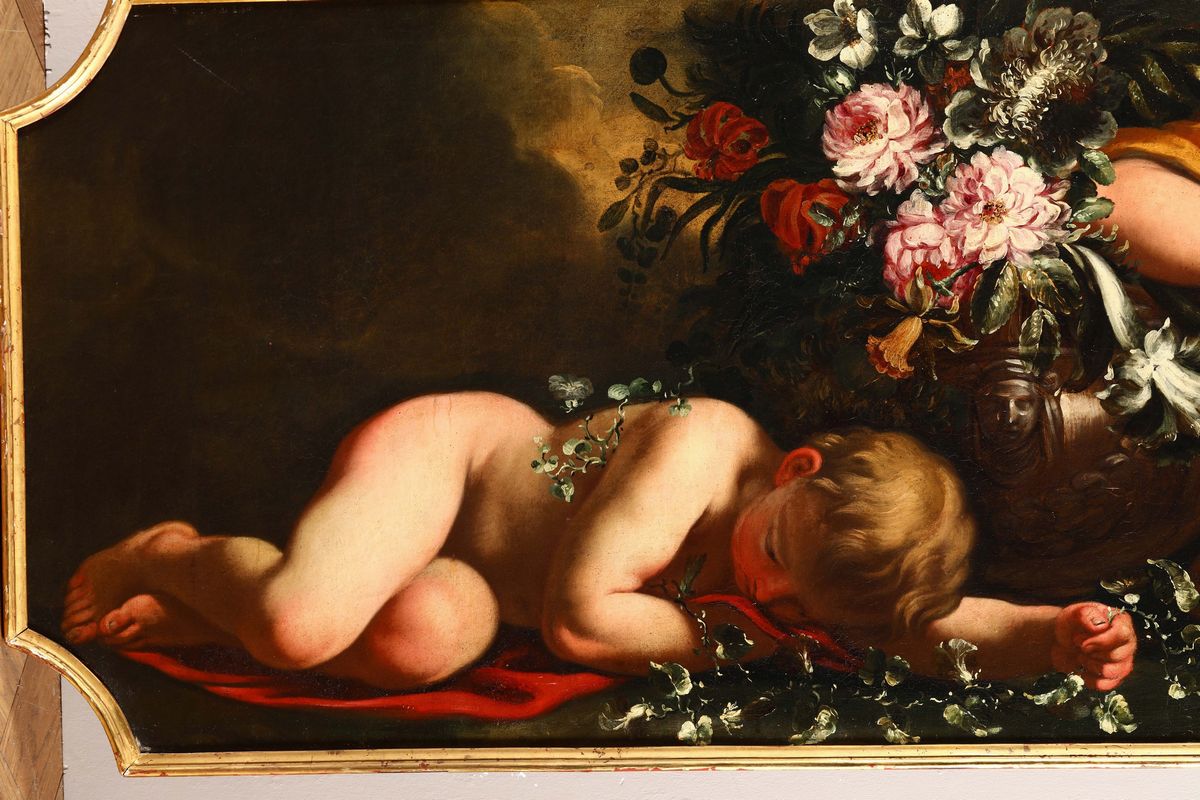 Scuola Romana del XVIII Secolovasi di Fiori con Putti