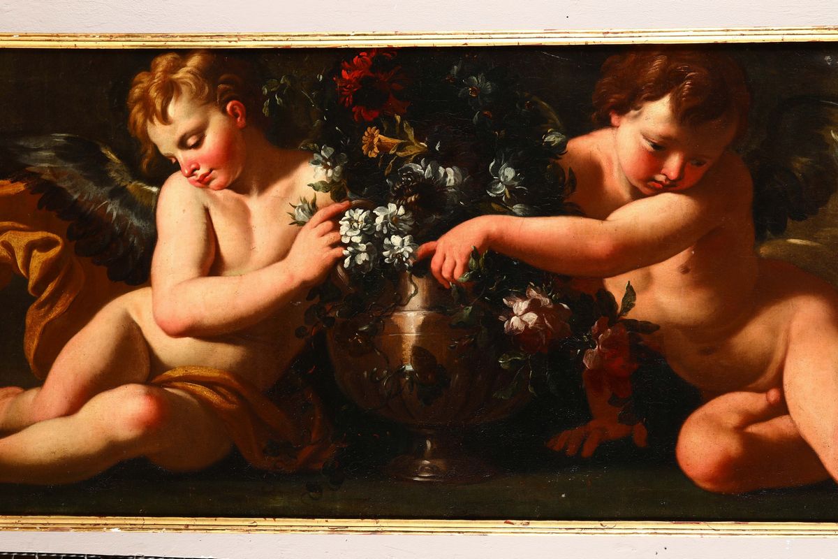 Scuola Romana del XVIII Secolovasi di Fiori con Putti