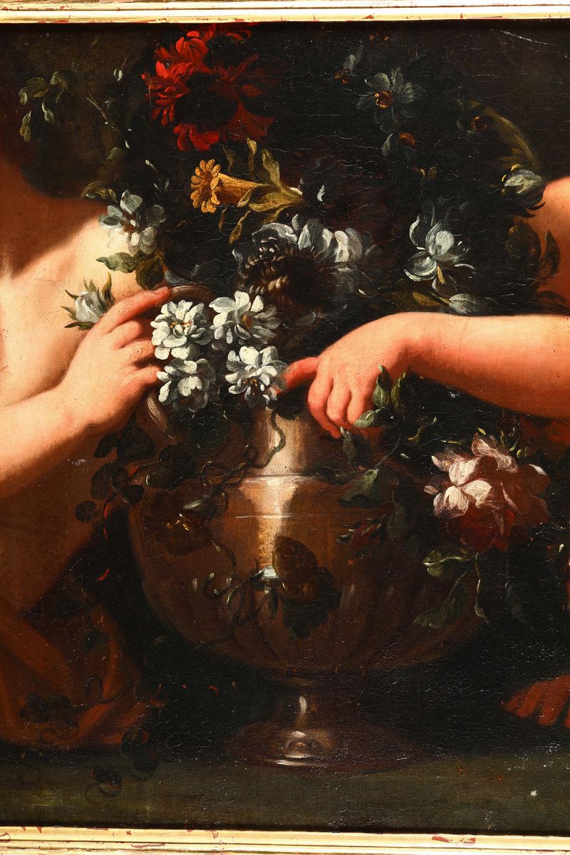 Scuola Romana del XVIII Secolovasi di Fiori con Putti