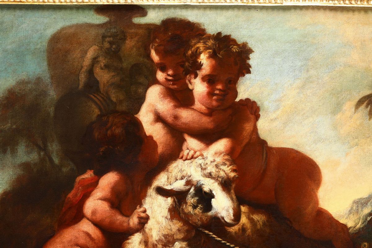 Scuola Romana del XVIII Secologioco di Putti con Capretta