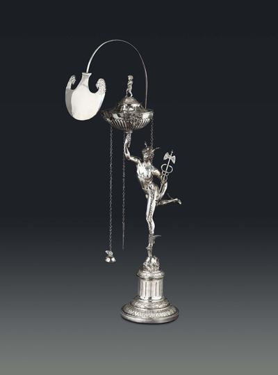 Lucerna Argento Fuso, Sbalzato e Cesellato, Roma, Bollo Camerale Romano (in Uso dal 1815 al 1870)...