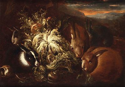Felice Boselli (piacenza 1650 - Parma 1732), Attribuito Anatura Morta con Conigli