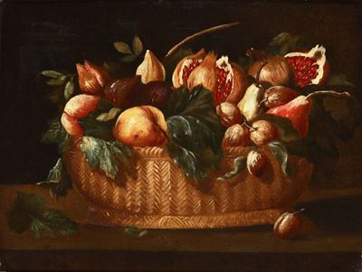 Scuola Romana del XVII Secolonatura Morta con Cesto di Frutta