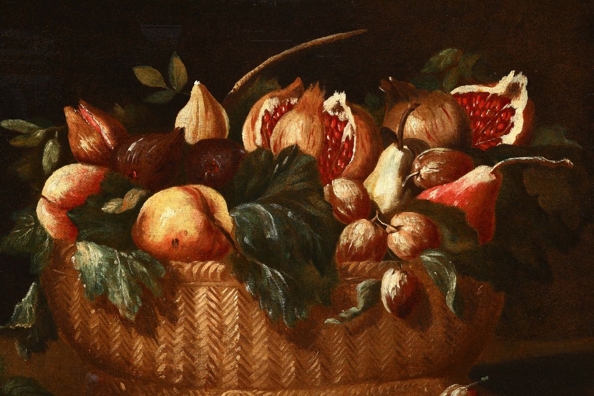 Scuola Romana del XVII Secolonatura Morta con Cesto di Frutta