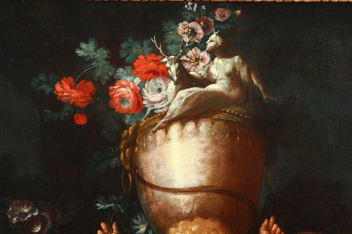 Scuola Romana del XVIII Secoloputti con Vaso di Fiori