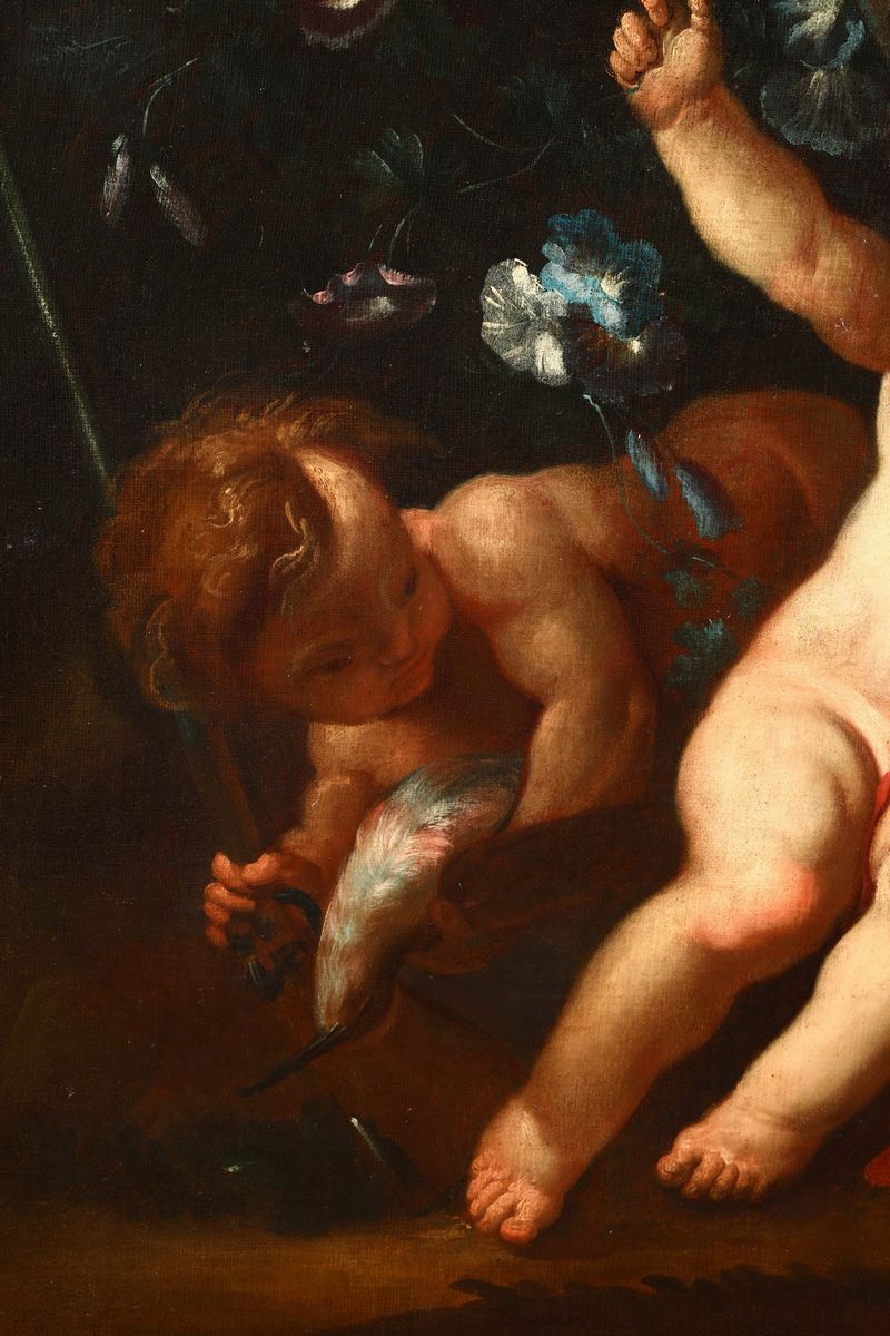Scuola Romana del XVIII Secoloputti con Vaso di Fiori