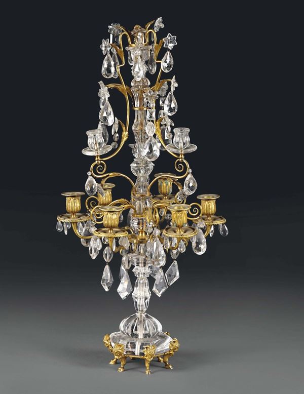Bronze girandole with trapezoidal droplets of rock crystal, late 19th century