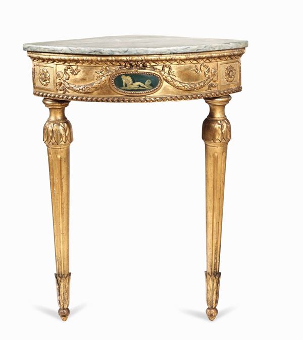 A small Louis XVI corner console table, Piedmont end of the 18th century