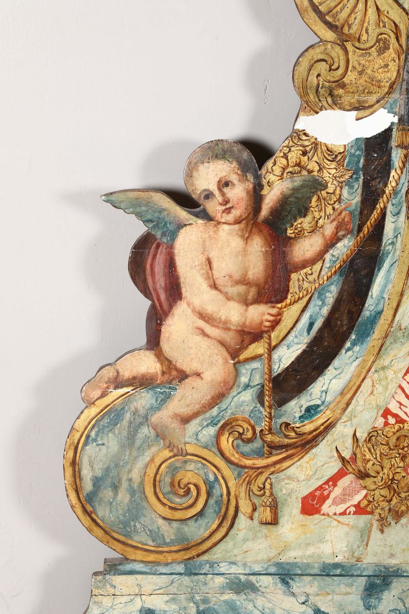 Testiera da Letto in Legno Dipinto in Policromia, Veneto XVIII Secolo