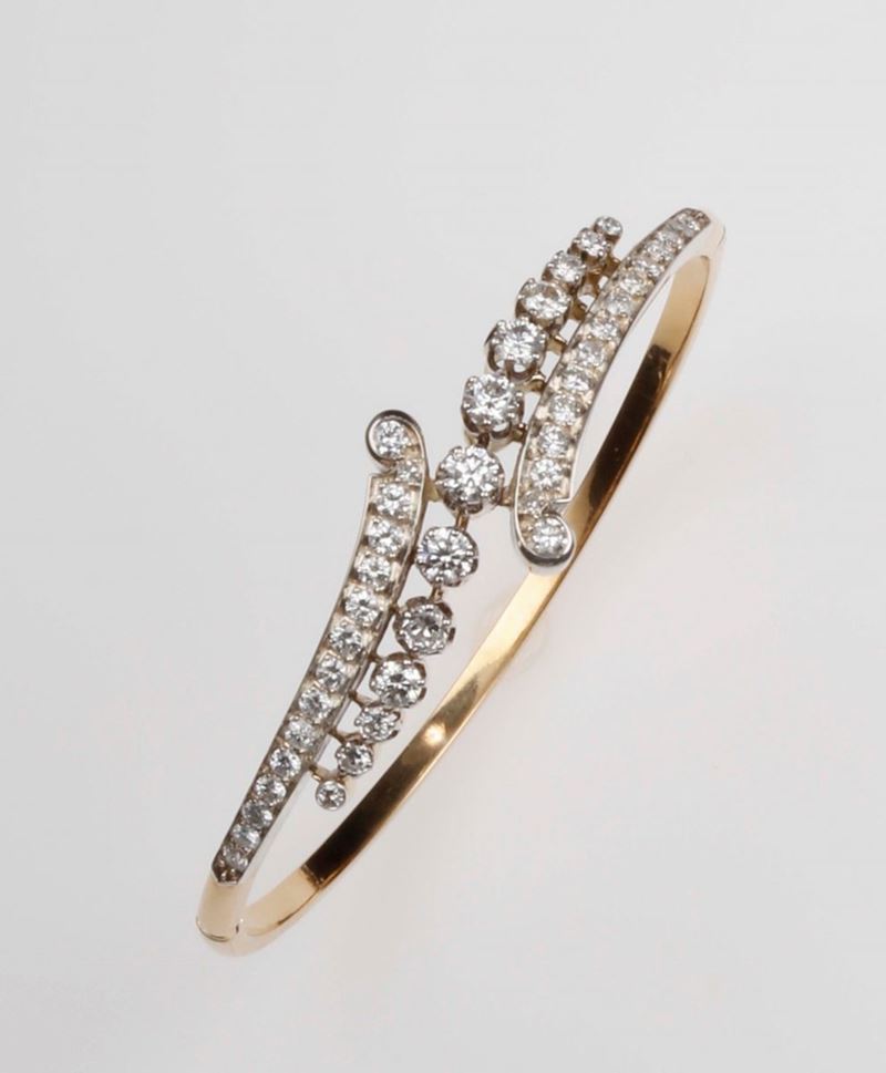 Diamond, gold and platinum bangle  - Auction Fine Jewels - II - Cambi Casa d'Aste