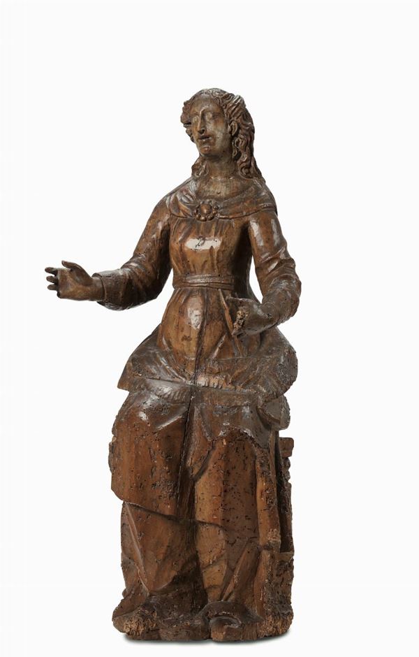 A wooden sculpture of the Virgin Mary, sculptor from beyond the Alps, 17th century