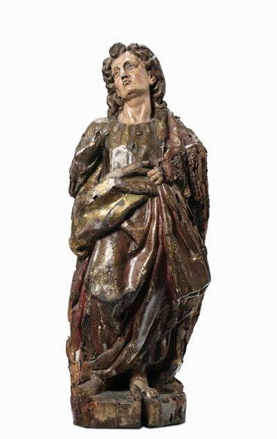Scultura Raffigurante S. Giovanni Evangelista in Legno Policromo e Dorato, Scultore Rinascimental...
