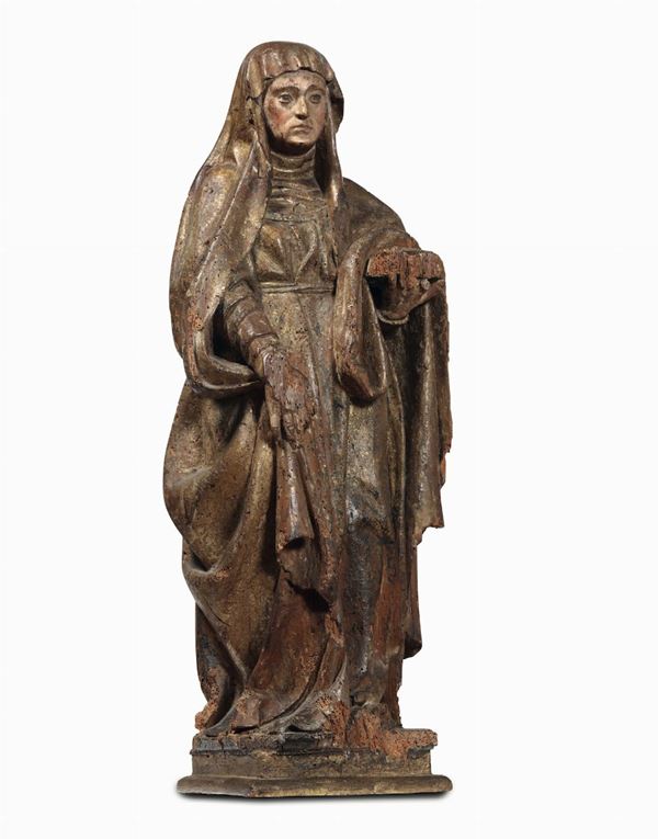 A Saint Anne in gilt and polychrome wood. Renaissance art, Lombardy or Veneto 14-15th century