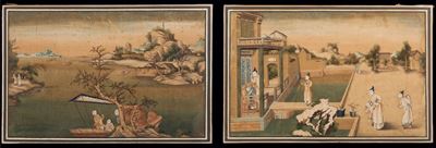 Coppia di Dipinti su Carta Raffiguranti Guanyin e Pescatori, Cina, Dinastia Qing, XVIII Secolo