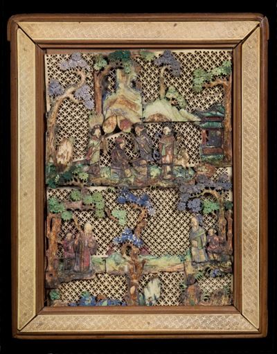 Placca in Avorio Dipinto con Raffigurazione di Scena di Vita di Corte, Cina, Dinastia Qing, XIX S...