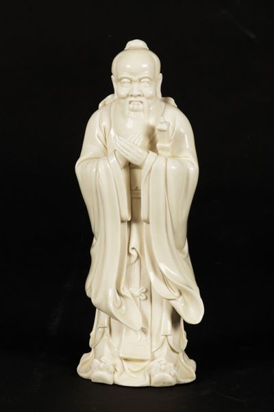 Figura di Saggio in Porcellana Bianca, Cina, XX Secolo
