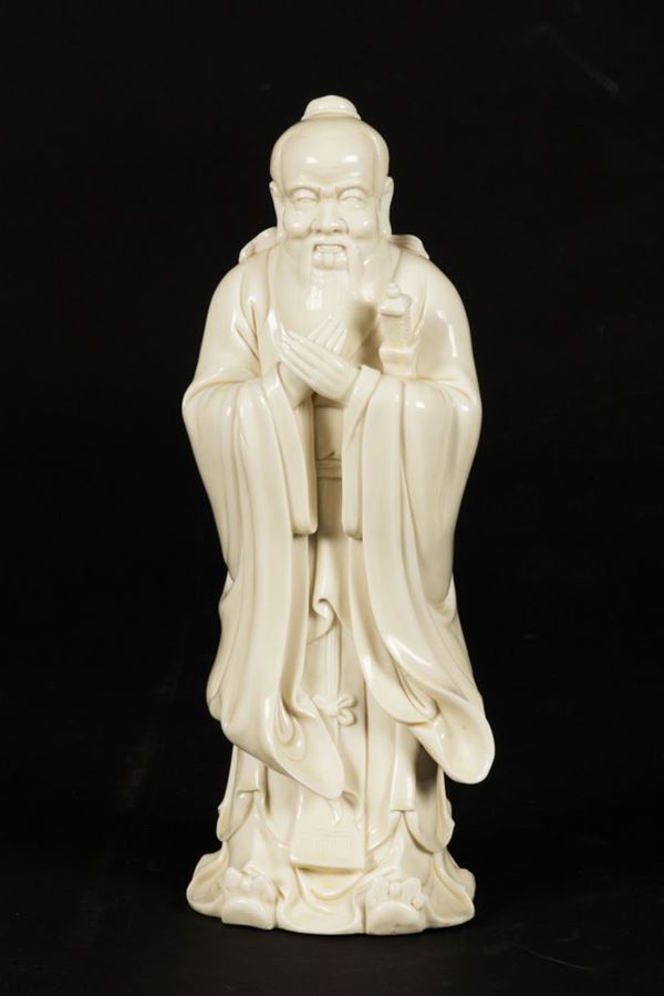 Figura di saggio in porcellana bianca, Cina, XX secolo