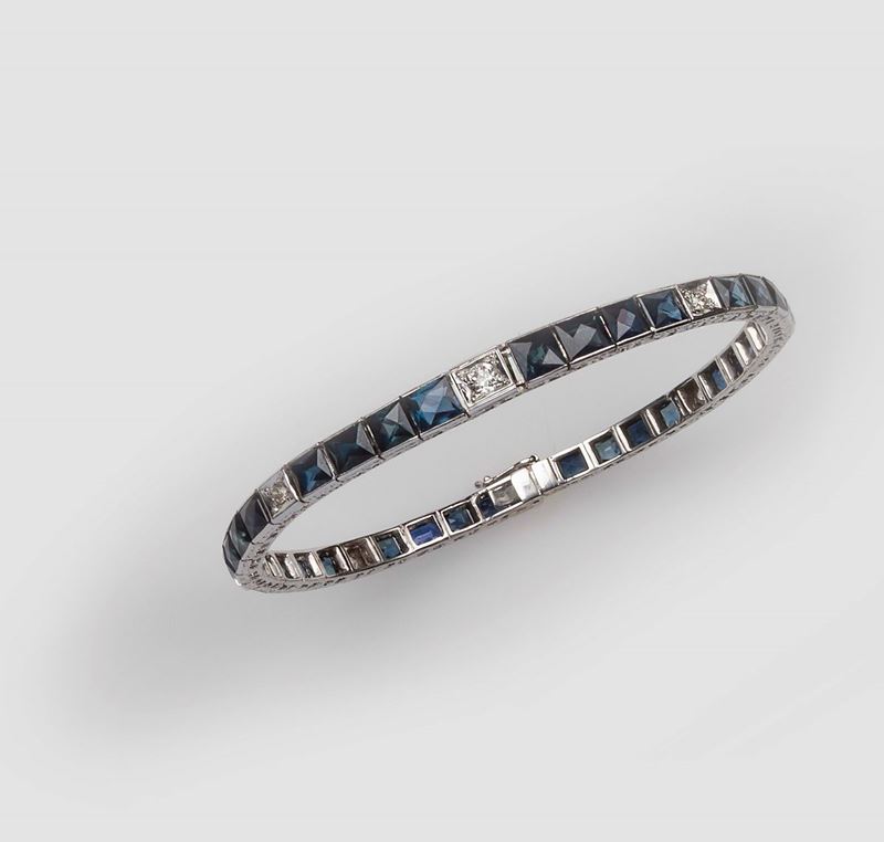 Sapphire, diamond, silver and gold bangle  - Auction Fine Jewels - II - Cambi Casa d'Aste