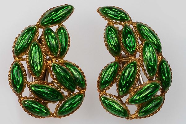 Pair of enamel and gold earrings