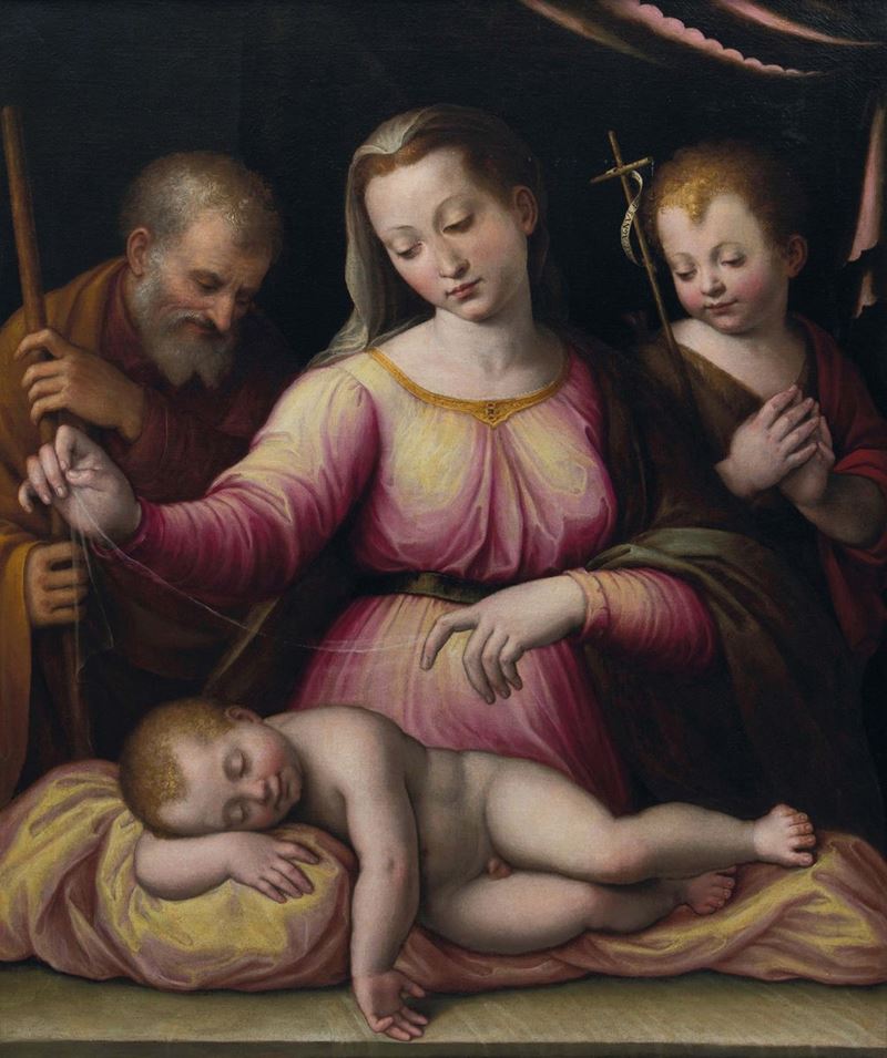 Luca Longhi (Ravenna 1507-1580) Madonna con Bambino San Giuseppe e San Giovannino  - Asta Dipinti Antichi - I - Cambi Casa d'Aste