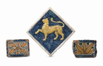 Tre Piastrelle da Pavimento Centro Italia, Bottega del XVI e XVII Secolo