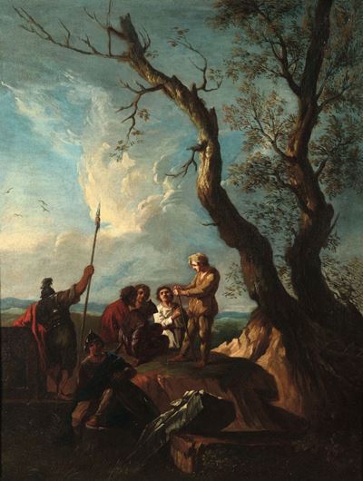 Andrea Locatelli (roma 1695 - 1741)paesaggio con Figure Paesaggio Fluviale con Figure