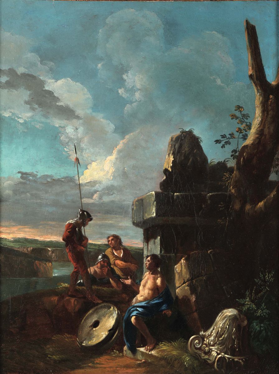 Andrea Locatelli (roma 1695 - 1741)paesaggio con Figure Paesaggio Fluviale con Figure